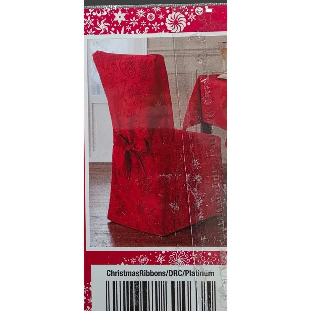 Set of 2 Town & Country Living Christmas Ribbons Green Chair Covers